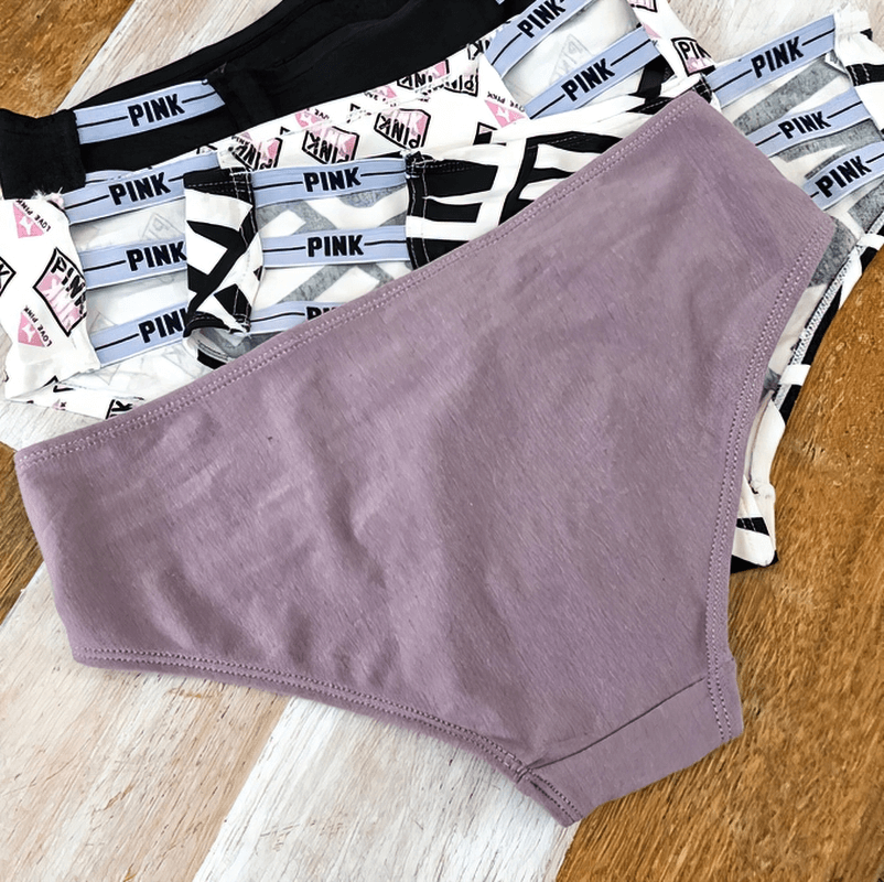 Sexy Sports Women's Briefs with Side Stripes in lavender, showcasing stylish letter patterns and comfortable low-rise fit for active women.